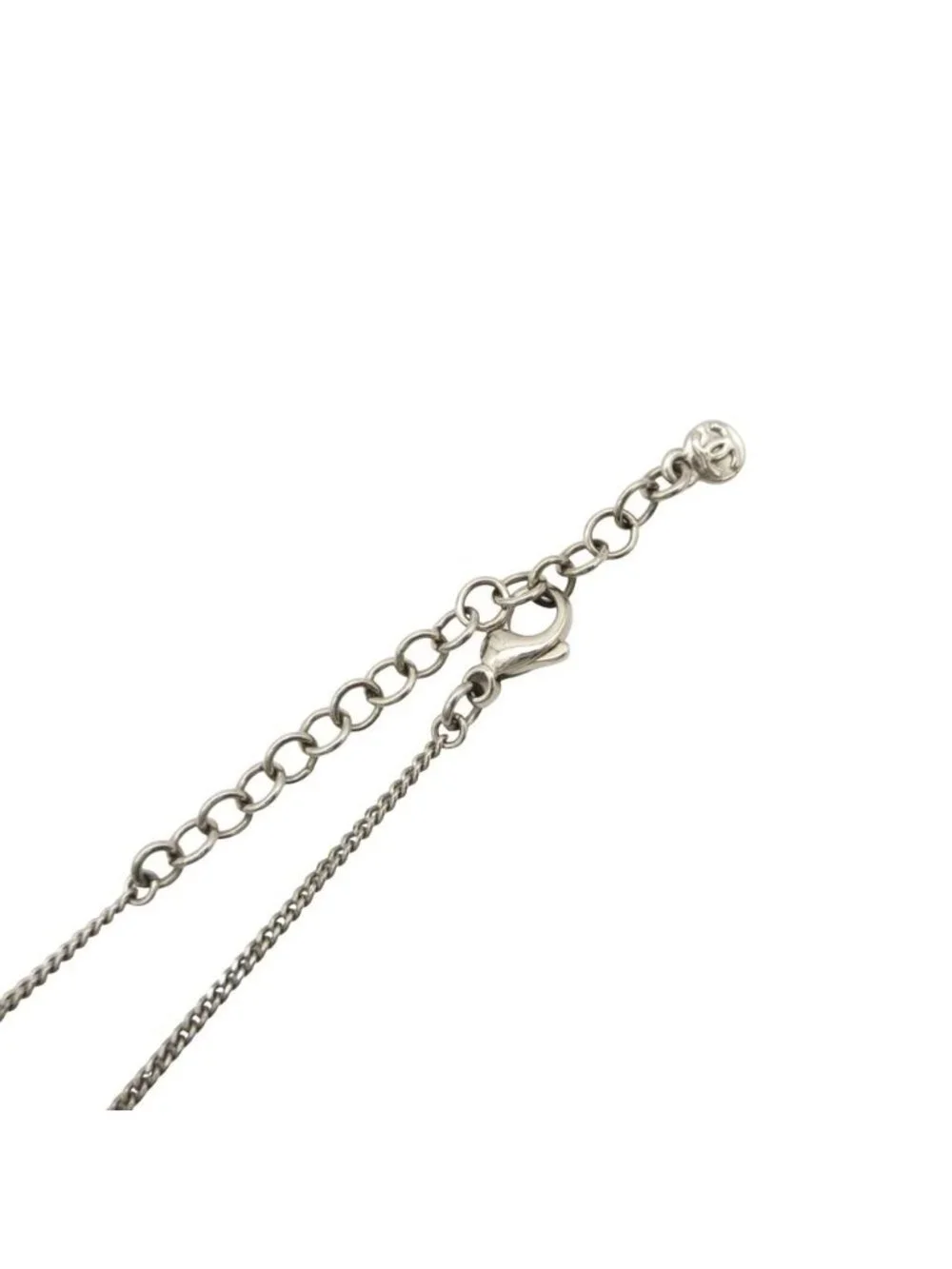 Chanel Necklace CC Logo Metal Rhinestone Silver